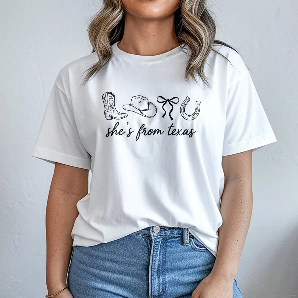 Texas Cowgirl T-Shirt | She's From Texas Western Graphic | Soft Cotton Blend Sweatshirt | Southern Pride Gift for Her