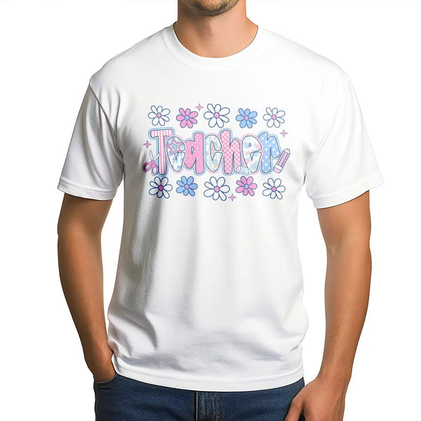 Coquette Teacher T-Shirt | Cute Pastel Floral Graphic | Soft Cotton Blend | Preppy Back to School Gift for Teachers