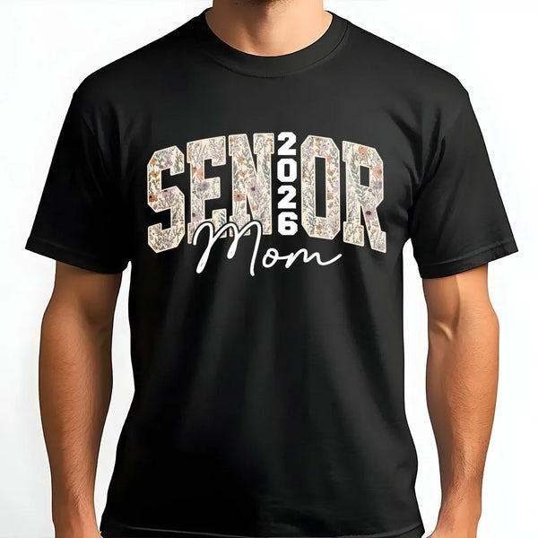 Senior Mom 2026 T-Shirt | Retro Floral Graduation Design | Premium Soft Cotton Tee | Class of 2026 Proud Parent Gift