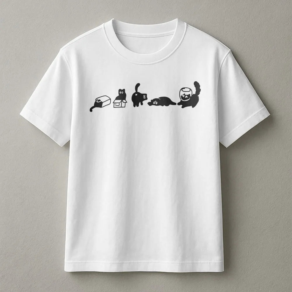 Funny Cat T-Shirt | Minimalist Silhouette Doodles | Soft Breathable Cotton | Cute Gift For Cat Lovers And Pet Owners