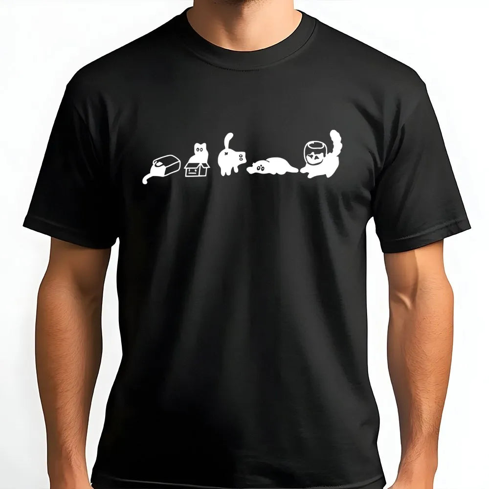 Funny Cat T-Shirt | Minimalist Silhouette Doodles | Soft Breathable Cotton | Cute Gift For Cat Lovers And Pet Owners