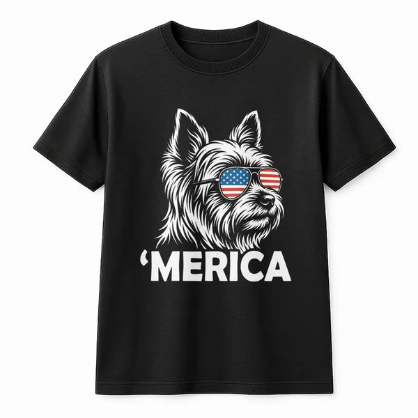 Merica Dog Sweatshirt | Yorkie with American Flag Sunglasses | Soft Fleece Pullover | Gift for Patriotic Dog Lovers