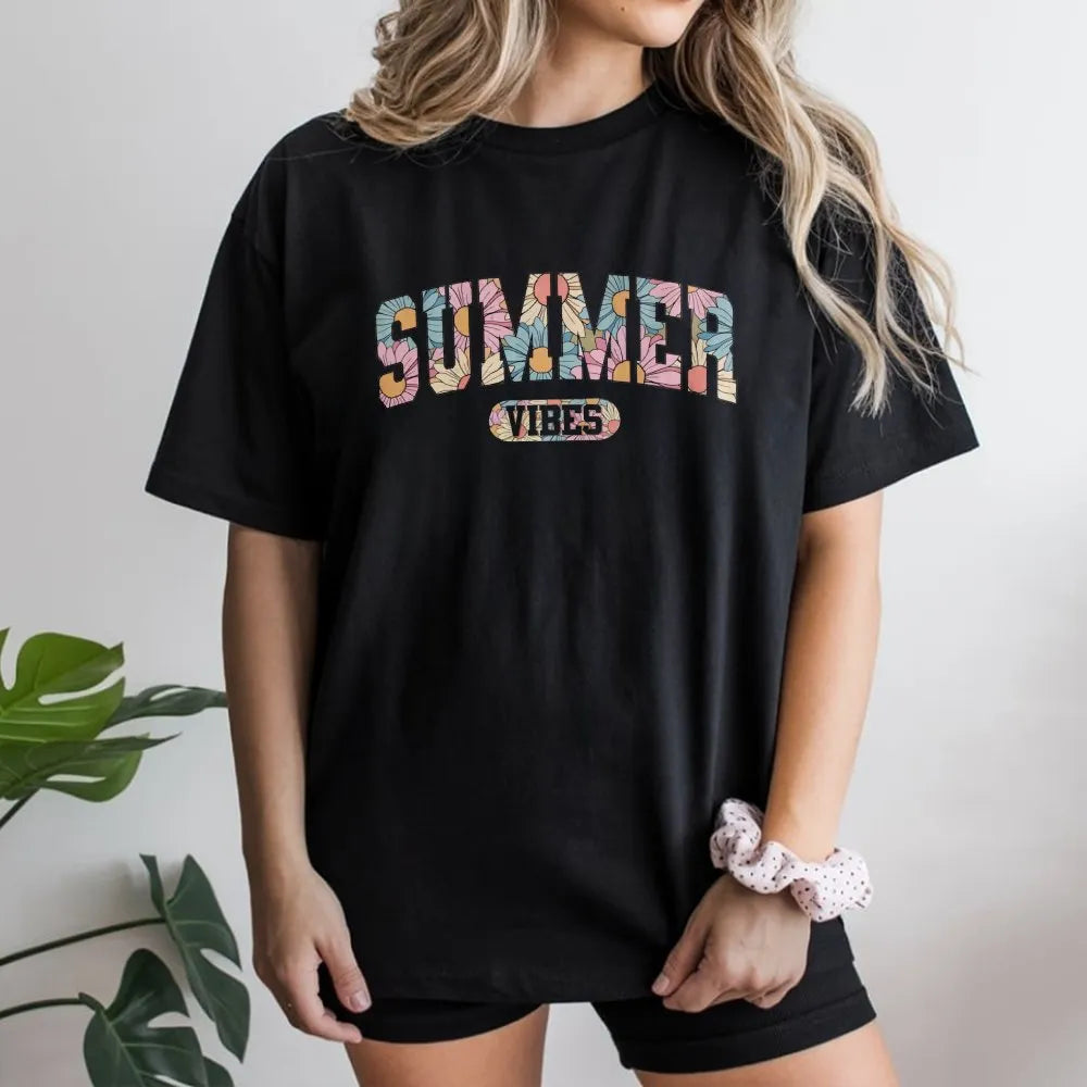 Summer Vibes Sweatshirt | Retro Boho Floral Graphic Pullover | Soft Cotton Blend | Cute Beach Vacation Gift for Women