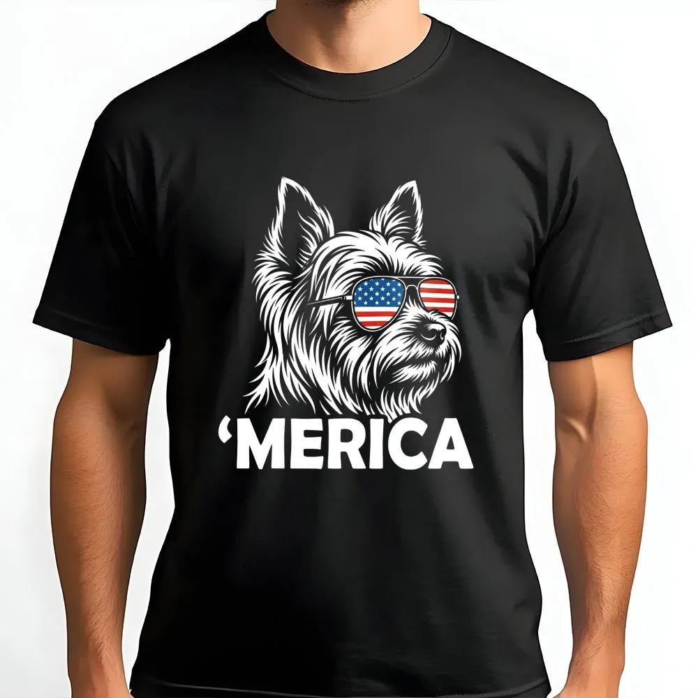 Merica Dog Sweatshirt | Yorkie with American Flag Sunglasses | Soft Fleece Pullover | Gift for Patriotic Dog Lovers