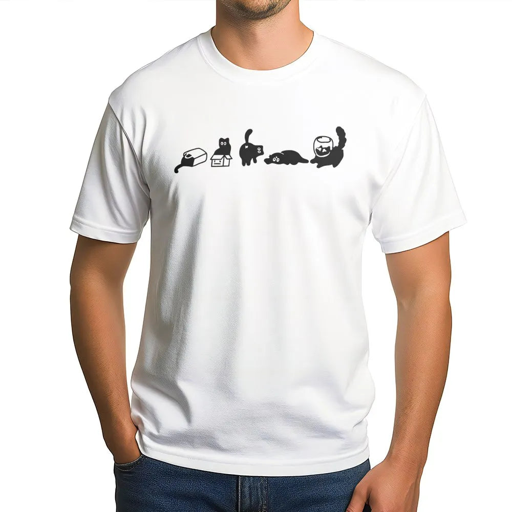 Funny Cat T-Shirt | Minimalist Silhouette Doodles | Soft Breathable Cotton | Cute Gift For Cat Lovers And Pet Owners