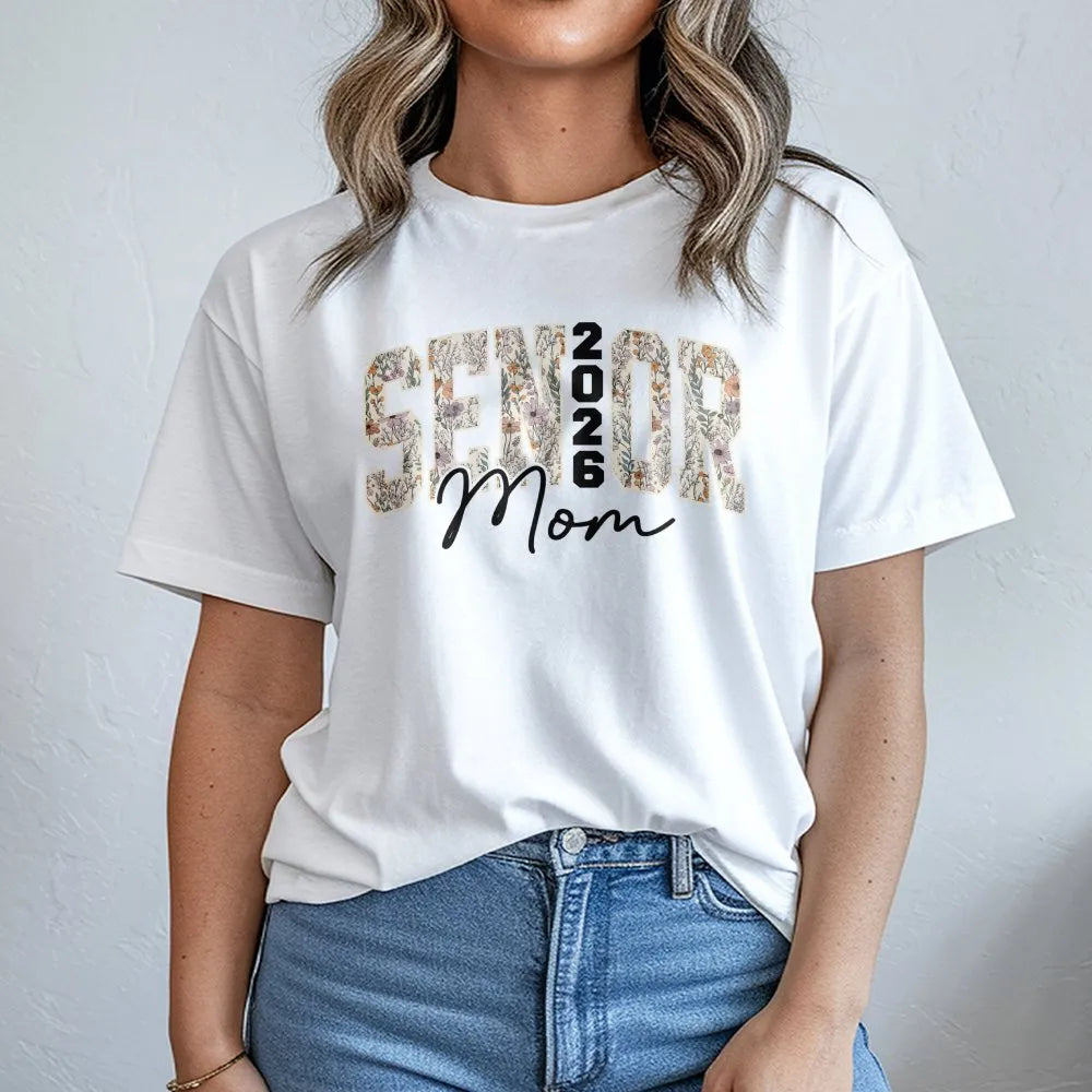 Senior Mom 2026 T-Shirt | Retro Floral Graduation Design | Premium Soft Cotton Tee | Class of 2026 Proud Parent Gift