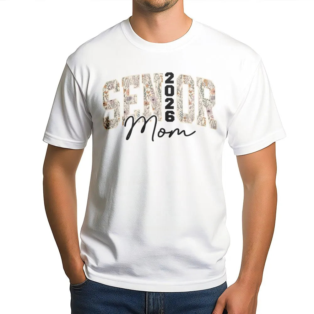 Senior Mom 2026 T-Shirt | Retro Floral Graduation Design | Premium Soft Cotton Tee | Class of 2026 Proud Parent Gift