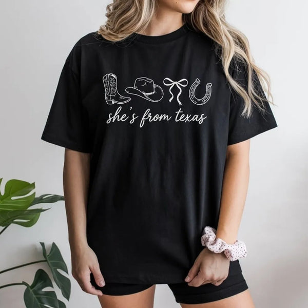 Texas Cowgirl T-Shirt | She's From Texas Western Graphic | Soft Cotton Blend Sweatshirt | Southern Pride Gift for Her