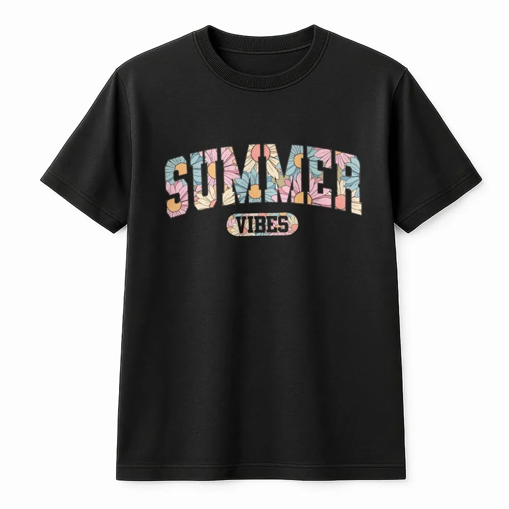 Summer Vibes Sweatshirt | Retro Boho Floral Graphic Pullover | Soft Cotton Blend | Cute Beach Vacation Gift for Women