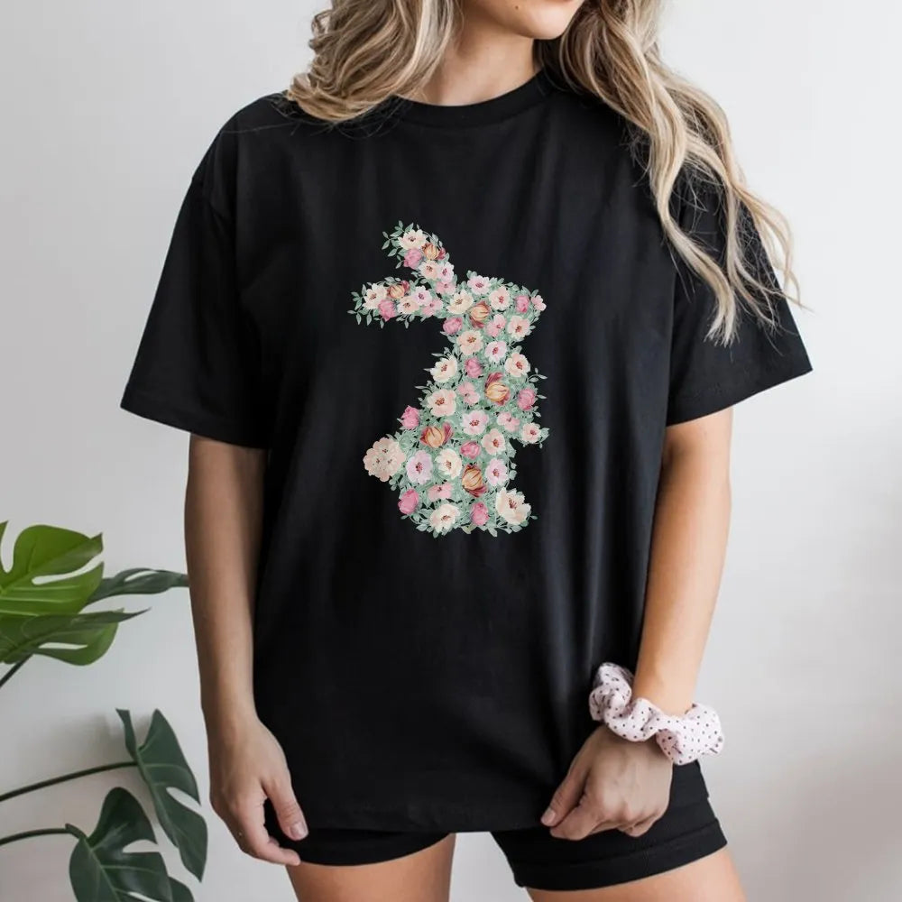Floral Bunny T-Shirt | Botanical Rabbit Graphic Easter Gift | Soft Premium Cotton Tee | Spring Nature Lover Apparel