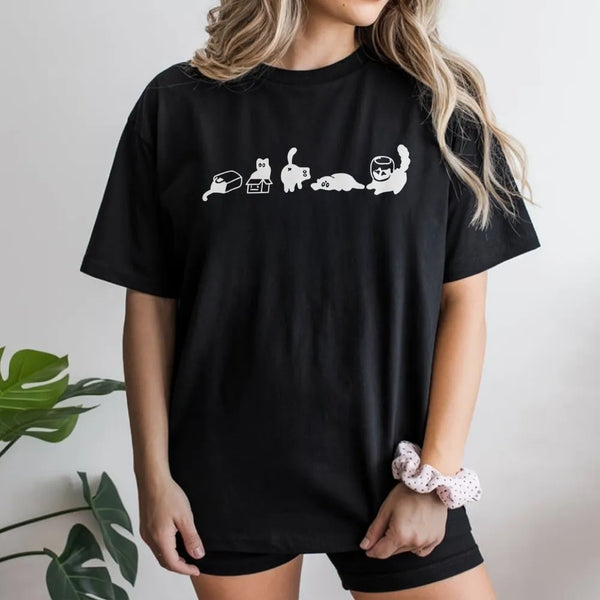 Funny Cat T-Shirt | Minimalist Silhouette Doodles | Soft Breathable Cotton | Cute Gift For Cat Lovers And Pet Owners