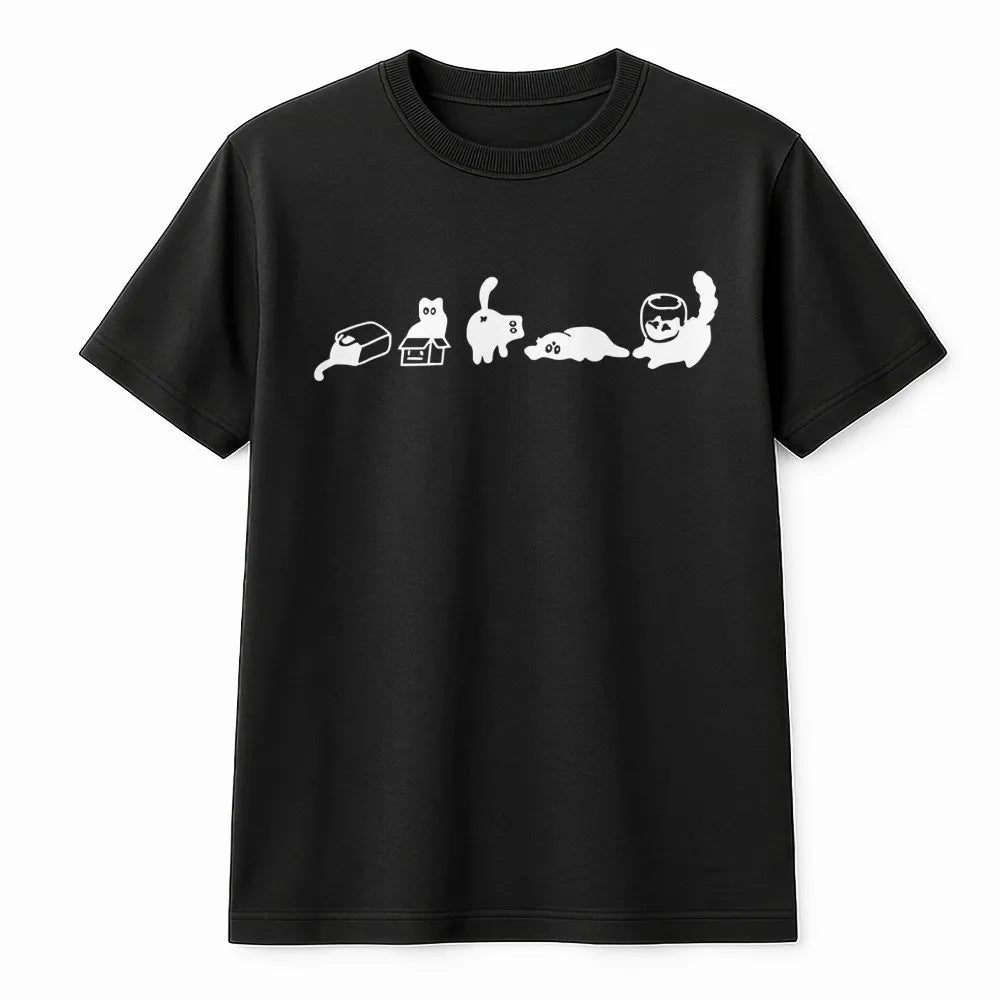 Funny Cat T-Shirt | Minimalist Silhouette Doodles | Soft Breathable Cotton | Cute Gift For Cat Lovers And Pet Owners