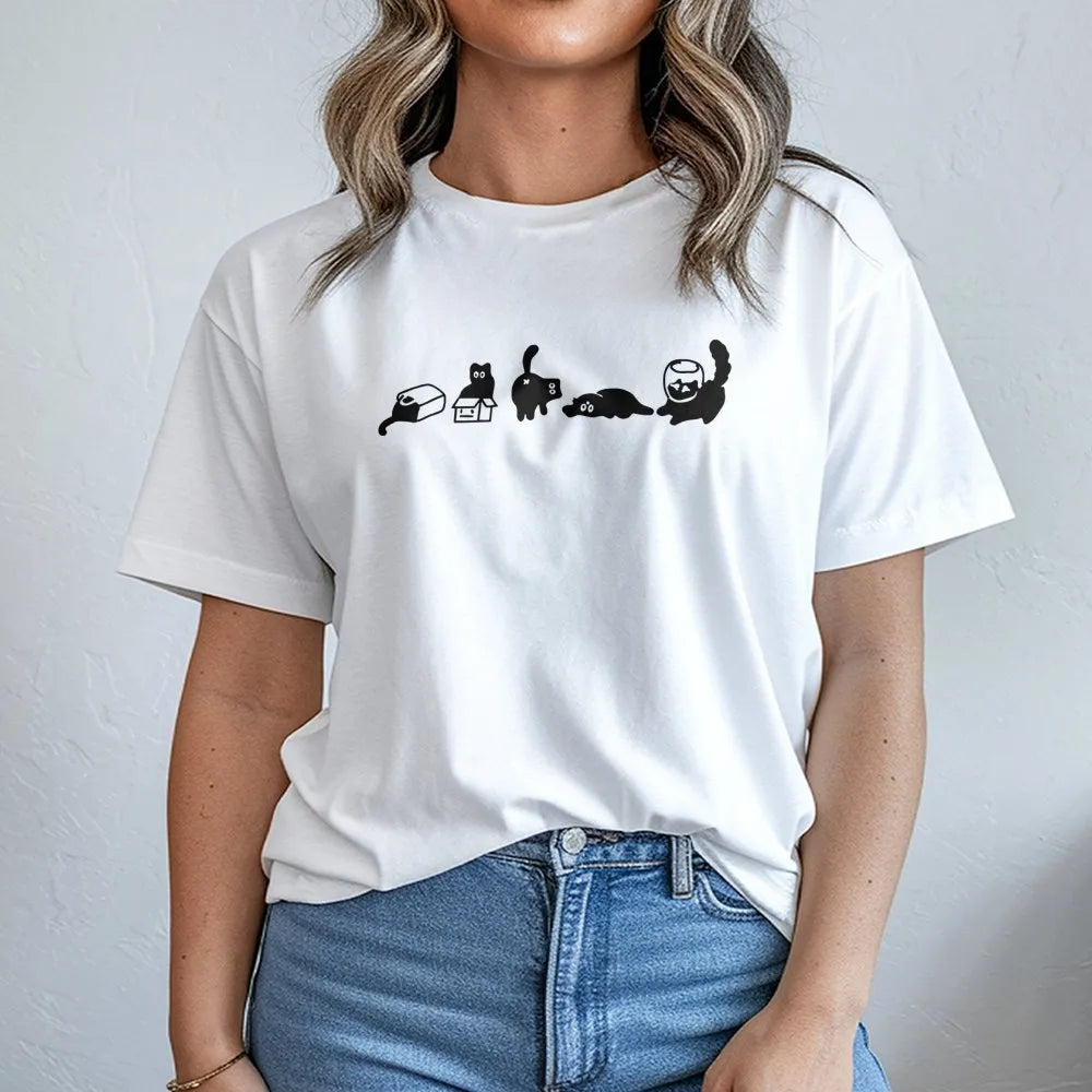 Funny Cat T-Shirt | Minimalist Silhouette Doodles | Soft Breathable Cotton | Cute Gift For Cat Lovers And Pet Owners