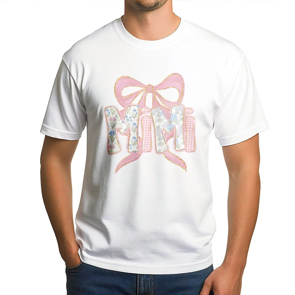 Mimi T-Shirt | Coquette Bow Floral Gingham Design | Soft Cotton Blend Sweatshirt | Gift for Grandma on Mother's Day